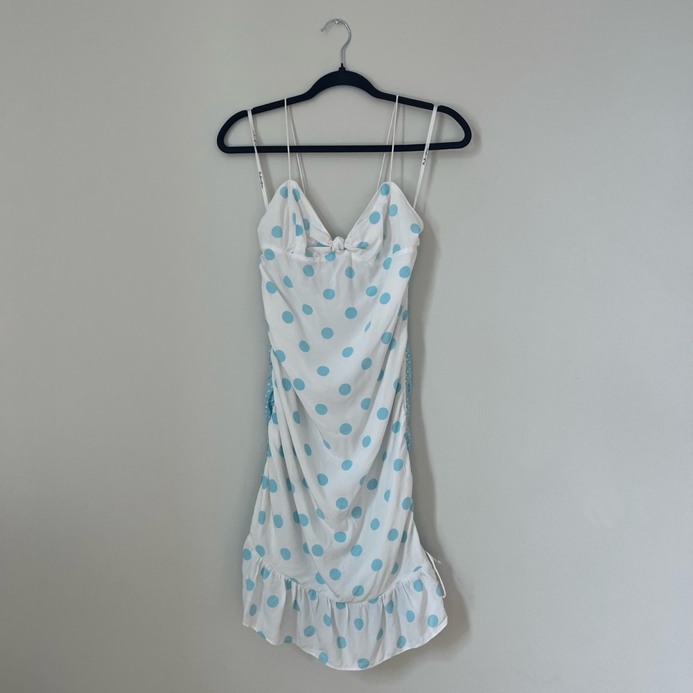 For Love & Lemons adorable blue and white polka dot dress